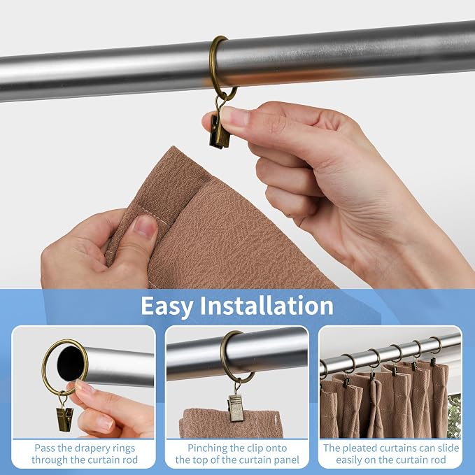 Curtain Rings with Clips, 42 Pack Metal Drapery Rings with Clips Hooks Hangers - Image 6