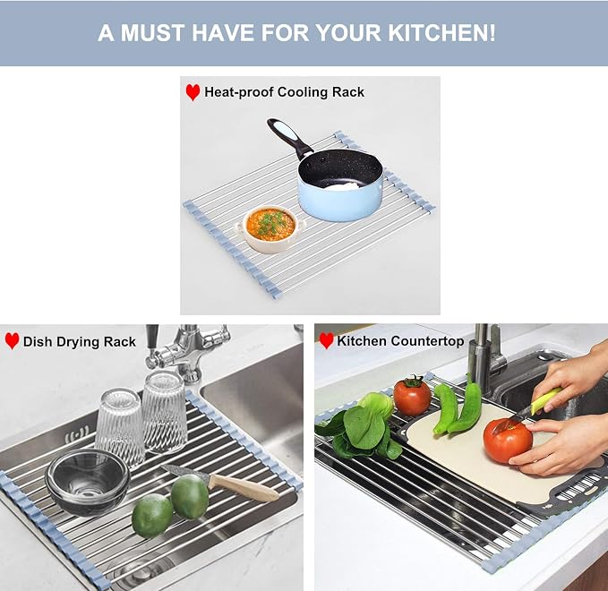 Over The Sink Dish Drying Rack, Roll Up Dish Drying Rack Kitchen Dishes Rack - Image 3