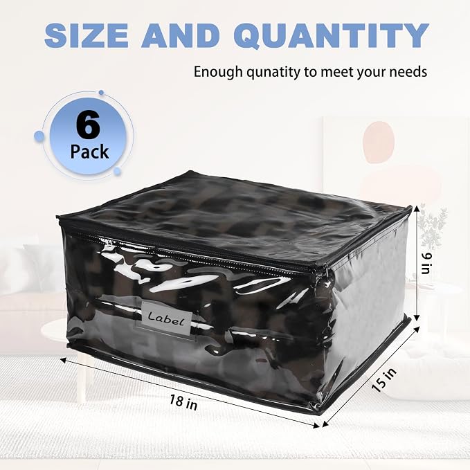 Clear Zippered Plastic Clothes Storage Bags, 6 Pack, Size: 18 x 15 x 9 Inch - Image 2
