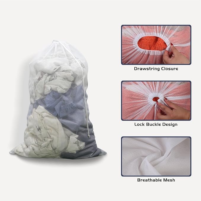 2-Pack Large Mesh Laundry Bag, 27x36 Inch White - Image 2