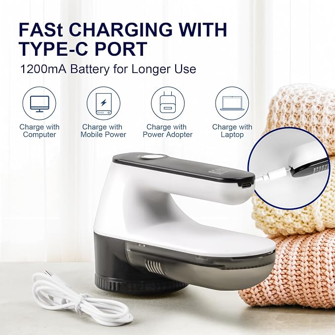 Fabric Shaver, Cordless Lint Remover, 6-Blade Sweater Defuzzer - Image 5