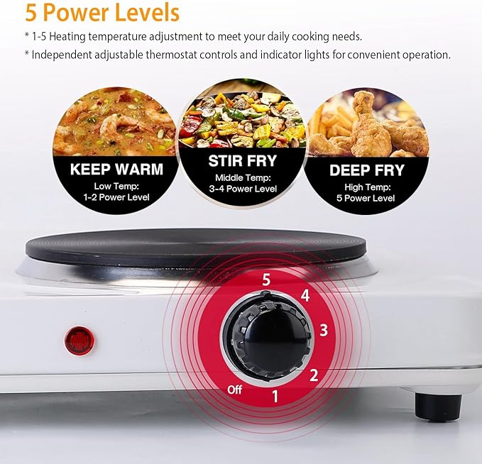 2000W Electric Double Hot Plate Portable Countertop Burner Dual Counter Stove Kitchen Cooktop with 5 Gear Temperature Control for Home RV Camp