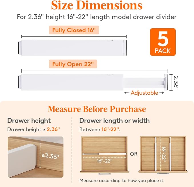 Lifewit 2.36" Upgrade Kitchen Drawer Dividers, Adjustable Drawer Organizer | - Image 2