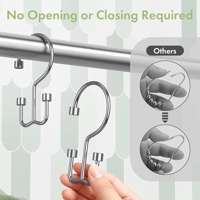 Amazer Chrome Shower Curtain Hooks, Rust-Resistant Metal Shower Hooks, - Image 5