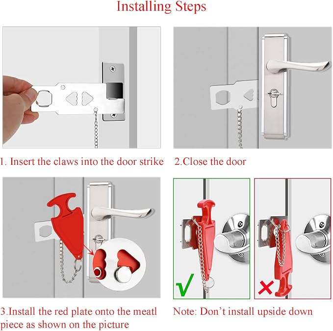 Portable Door Lock for Travel, No-Drill Hotel Security Lock -2 Pack | Extra - Image 4