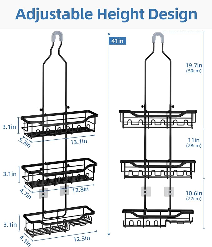 Adjustable Shower Caddy Hanging, Extended Length Organizer Over Shower Head - Image 2