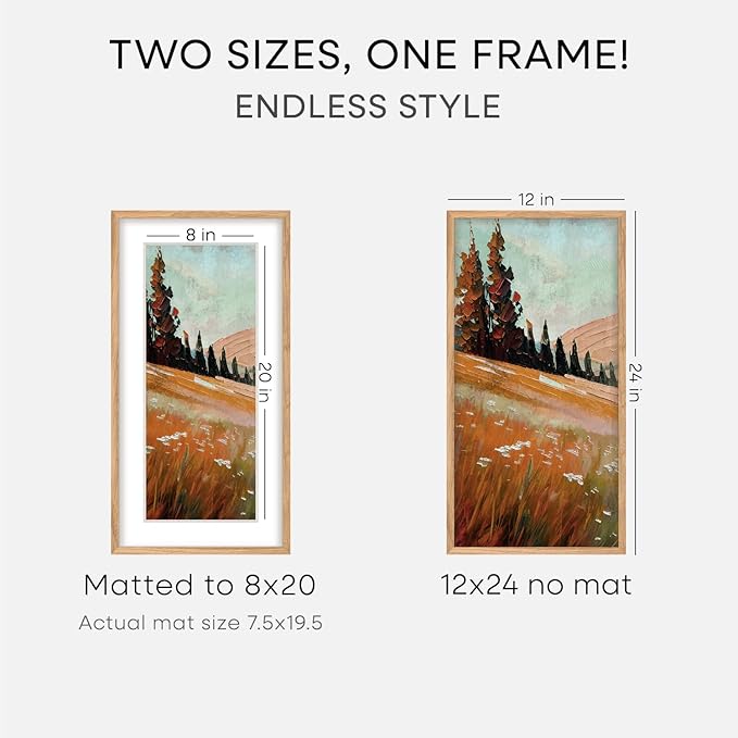 Homeforia 12x24 Wood Frame, High End Natural Oak 12x24 Light Wooden Picture Frame with Mat 8x20, 12 x 24 Poster Frames Matted to 8 by 20 Photo, 24x12 Hanging Frames, Tempered Glass, Wall Kit, Set of 1