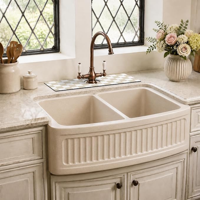 Light Brown White Checkered Kitchen Sink Splash Guard Faucet Mat, Faucet - Image 7