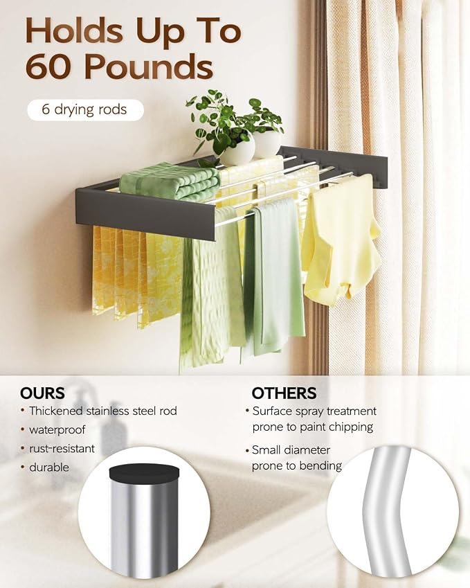 Vikaqi Wall Mounted Clothes Drying Rack 40", Foldable Wall Mount Laundry Rack - Image 3
