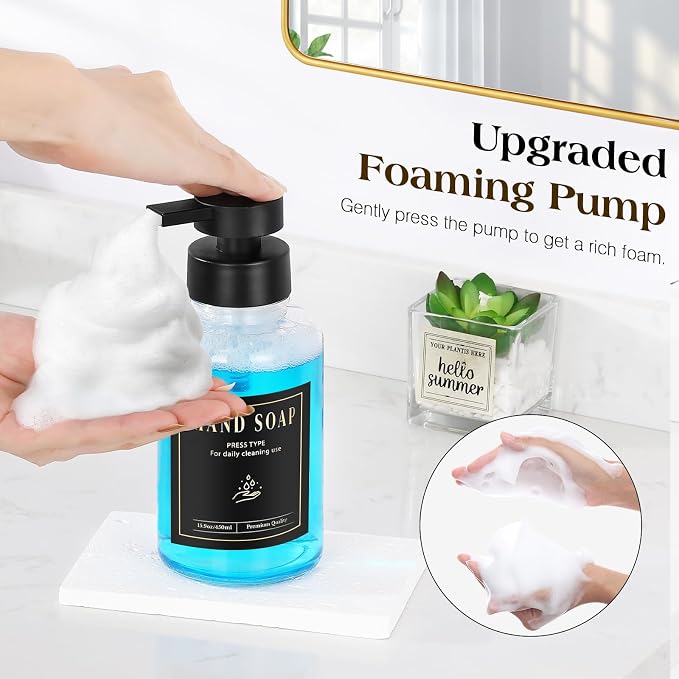 Luxspire Glass Foaming Soap Dispenser 15oz Hand Soap Bottle, 2 Pack | Anti-drip - Image 2