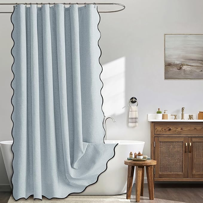 MIULEE 72"x84" Extra Long Scalloped Linen Shower Curtain Light Blue by MIULEE