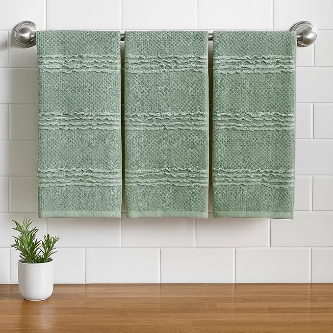 Sage Green Kitchen Hand Dish Towels, 100% Cotton - Image 2