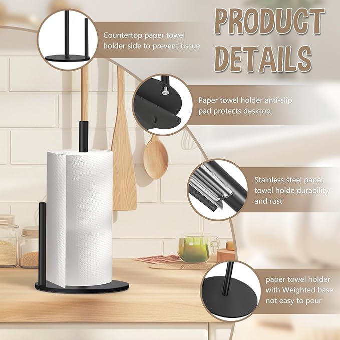 Black Paper Towel Holder, Countertop Paper Towel Holder - Image 3