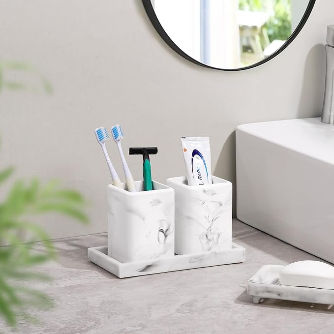 Luxspire Toothbrush Holders, 2 Pack, Marble | Fast Drying, Diatomaceous Earth - Image 2