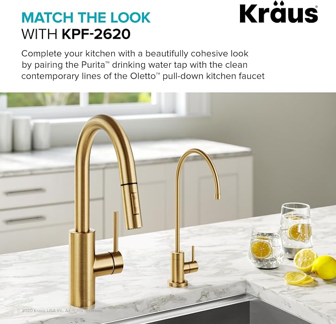 KRAUS Purita 100% Lead-Free Kitchen Water Filter Faucet in Brushed Brass - Image 7