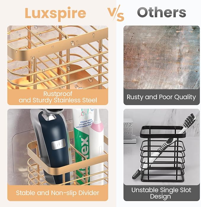 Luxspire Toothbrush Holders for Bathroom, Stainless Steel, 2 Slots, Rose Gold | - Image 4