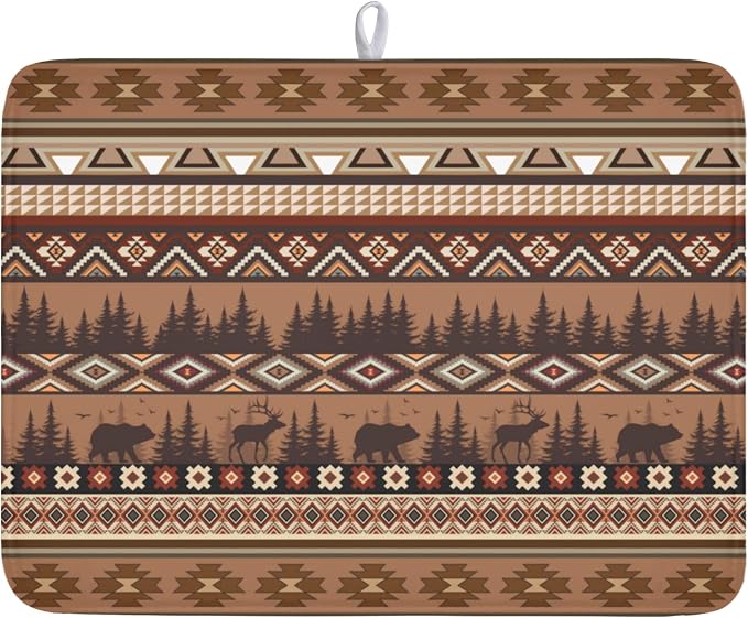 Giwawa Rustic Bear Deer Dish Drying Mat Boho Ethnic Drainer Rack Pad 18x24 Inch by Giwawa