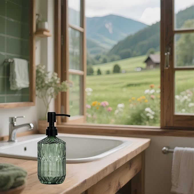 18oz Green Glass Soap Dispenser, Refillable Kitchen, Bathroom Thick Glass Soap - Image 4