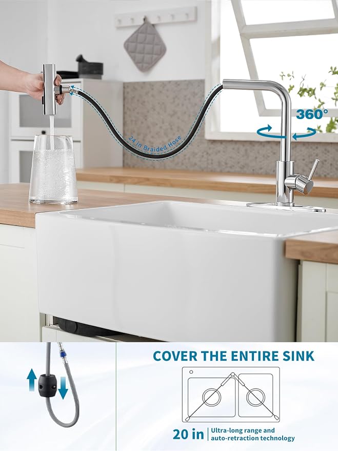 Kitchen Faucets with Pull Down Sprayer, Waterfall Kitchen Sink Faucet, - Image 8