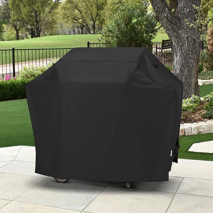 SunPatio Grill Cover 50 Inch, Outdoor Heavy Duty Waterproof Barbecue Gas Cover, UV & Fade Resistant, All Weather Protection Compatible for Weber CharBroil Kenmore Nexgrill Grills and More, Black