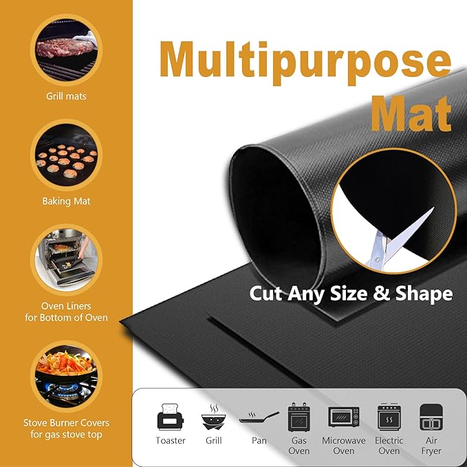 Oven Liners for Bottom of Oven, 2 Pack Large Thick Heavy Duty 100% Non-stick Reusable Teflon Oven Mat, 17”x25” Baking Mat for Electric, Gas, Toaster Ovens, Grills,Kitchen Friendly Cooking Accessory