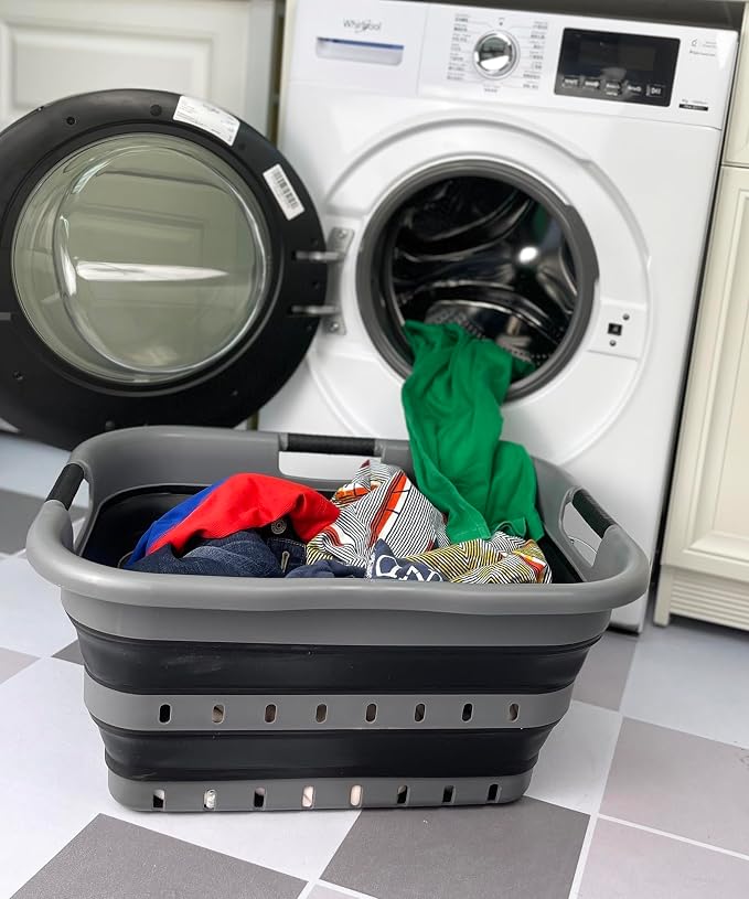 SAMMART Collapsible 3 Handled Plastic Laundry Basket - Image 2