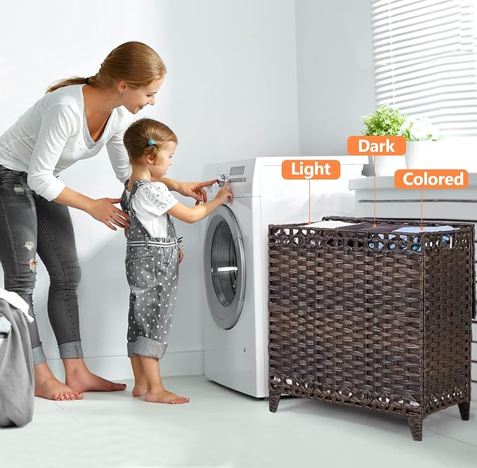 Laundry Hamper with 3 Removable Liner Bags, 132L Laundry Sorter with Lid - Image 2