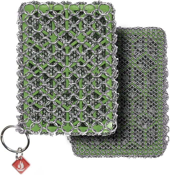 Knapp Made Combo Chainmail Cast Iron Scrubber with Silicone Core - Heavy Duty Rings and Fine Chainmail Rings -Premium Cast Iron Cleaner Chainmail Scrubber -Perfect for Cast Iron Cookware,Skillet,Woks