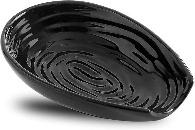 Hasense Spoon Rest for Stove Top, Spoon Holder for Kitchen Counter, Ceramic Cooking Spoon Holder for Ladle Spatula Tong and Spoon, Kitchen Utensil Rest for Home Coffee Bar Farmhouse Decor, Black