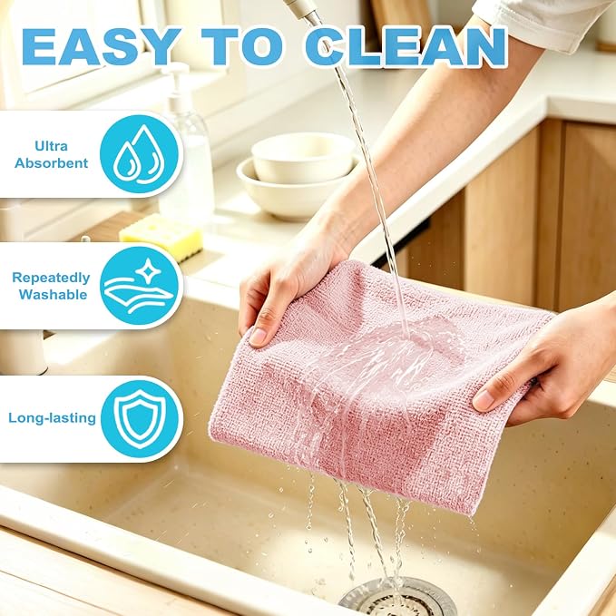 Puomue 55 Pack Microfiber Cleaning Cloth Roll, Tear Away Reusable Paper Towels - Image 6