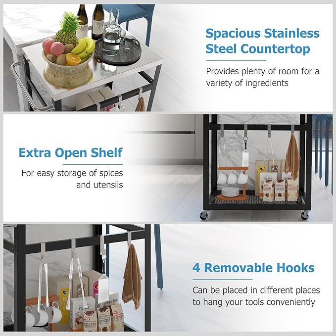 Giantex Outdoor Grill Cart with 29''W x 20''D Stainless Steel Top, Storage Shelf, Outdoor Cooking Food Prep Table with Wheels, Movable Pizza Oven Stand Serving Cart for Backyard BBQ Party Kitchen