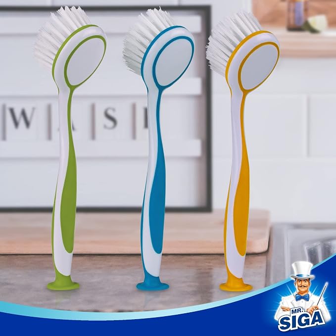 MR.SIGA Round Dish Brush with Suction Cup, kitchen sink cleaning, dish brush - Image 8