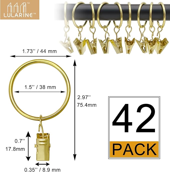 42 Pack Curtain Rings with Clips 1.5" Interior Diameter, Metal Drapery Clips - Image 2