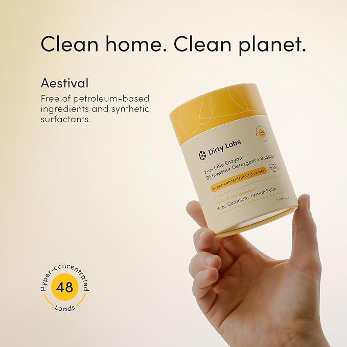 Dirty Labs | Dishwasher Detergent and Booster | Aestival Scent | 48 Loads (1 lb) | Ultra Clean, Spot Free, Quick Wash Optimized | Hyper Concentrated