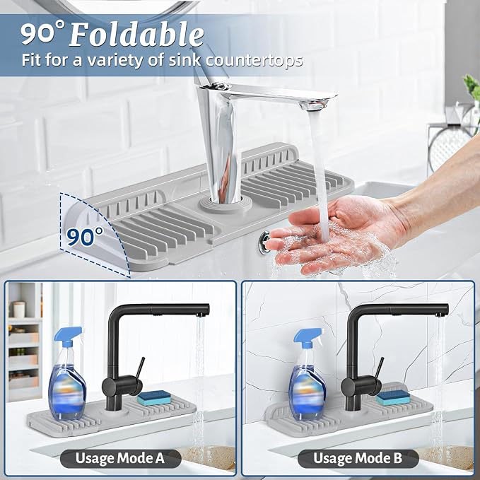 PoYang 14.6 Inch Faucet Mat for Kitchen Sink Splash Guard, Light Grey | Sink - Image 2