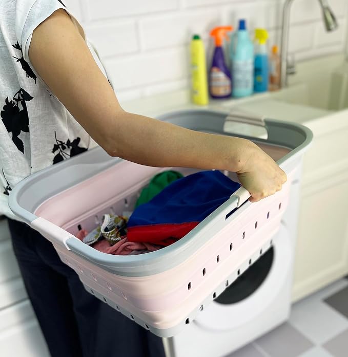 SAMMART 42 Collapsible Plastic Laundry Basket, Foldable Pop Up Storage - Image 3