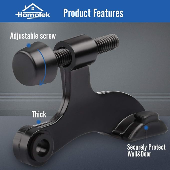 HOMOTEK 6 Pack Hinge Pin Black Door Stopper, Adjustable Deluxe Heavy Duty Door - Image 2