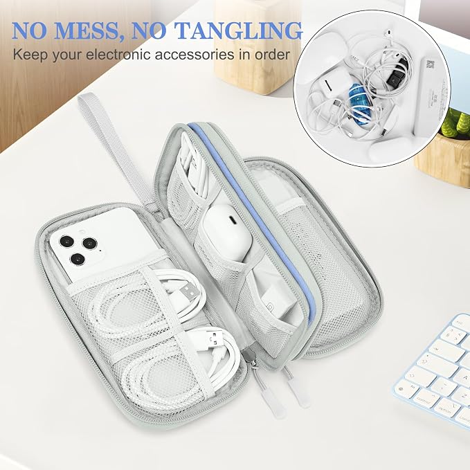 FYY Electronic Organizer, Travel Tech Pouch, Cable Organizer Blue Quilted | - Image 5