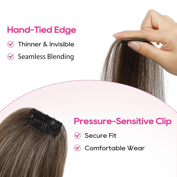 REECHO Clip in Hair Volumizer, Short Thick Clip in Hairpieces Adding Extra Hair Volume Extensions for Women with Thin Fine (Chestnut Brown with Highlights, 8 Inch(Pack of 2))
