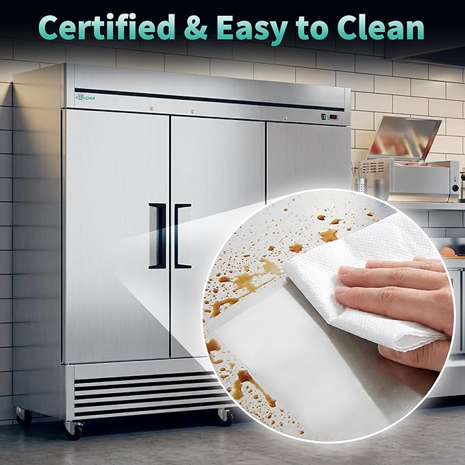 81" Commercial Refrigerator 72 Cu.Ft, Stainless Steel 3-Door Reach-in Fridge, 33–40℉, Air Cooling, LED Light, 9 Shelves, R290, ETL