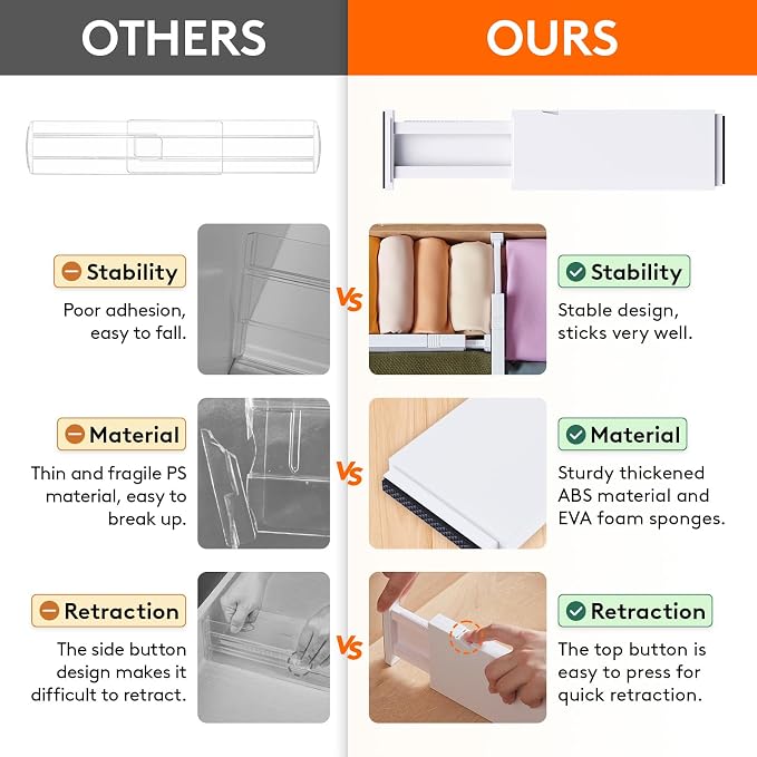 Lifewit 4" High Upgrade Drawer Divider, Adjustable Drawer Organizer Clothes | - Image 4