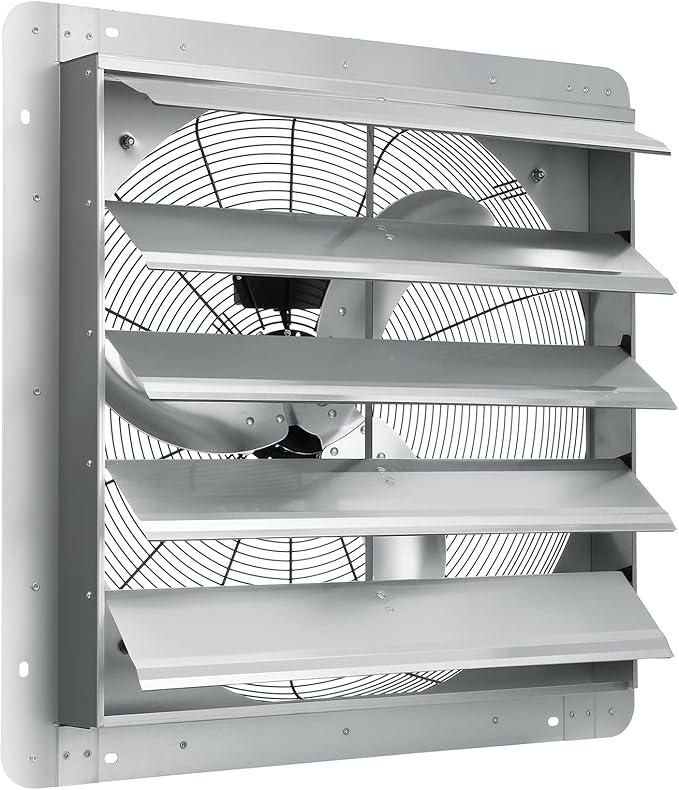 VEVOR 24'' Exhaust Fan, Wall Mounted Attic Fan with Variable Speed, 3320 CFM, Automatic Shutter, Ventilation and Cooling, Silver, Fan Only