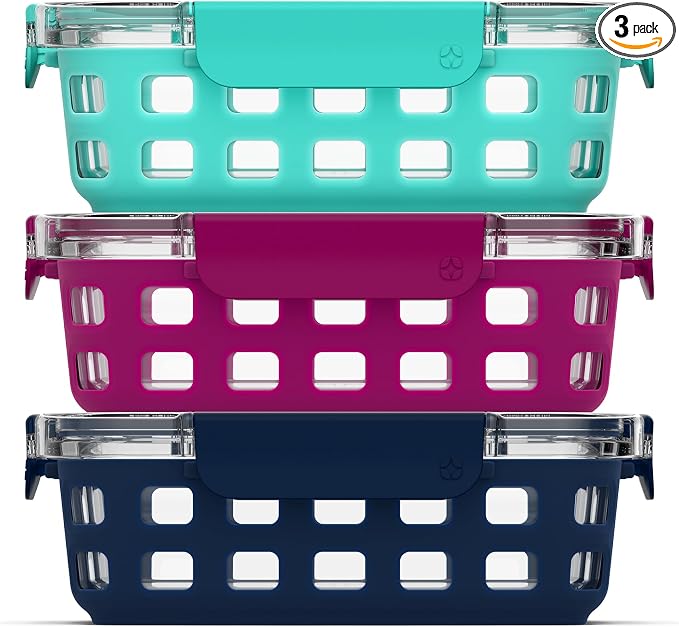 Ello Duraglass 3.4 Cup Glass Meal Prep Containers, 3 Pack, Mixed Berry | Glass by Ello