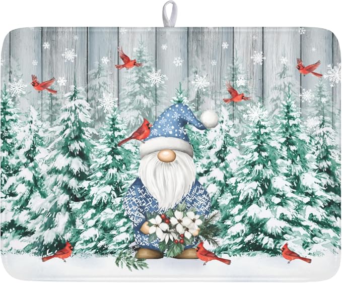 Giwawa Winter Gnome Dish Drying Mat Pine Tree Dishes Pad 18"x24" Microfiber by Giwawa