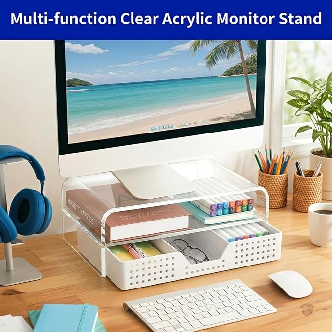Desk Organizer and Accessories, 2-Tier Computer Monitor Stand Riser - Image 4