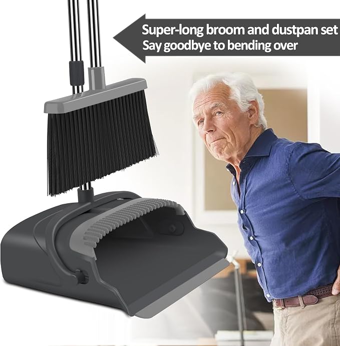 Broom and Dustpan Set for Home, Indoor&Outdoor Sweeping, Stand Up Broom and - Image 4