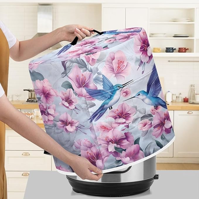 Flashideas Hummingbird Flower Pressure Cooker Cover for Women Insulated Rice Cooker Cover with Easy to Clean Lining Stain Resistant Dust Cover with Pockets for Instant Pot 6 Quart Appliance Cover