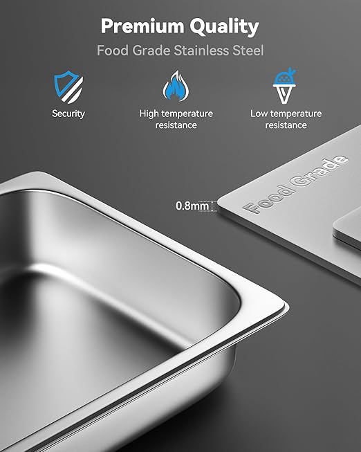 4 Pack Full Size Hotel Pans with Lids, 2.5" Deep Stainless Steel Steam Table Pan with Lid, 22 Gauge Anti Jam Commercial Catering Food Pans for Hotel, Home, Party, Restaurant, Buffet