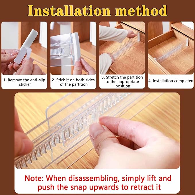 12Pcs Drawer Dividers for Clothes, 3.15" High 11.34"-19.69" clear | Adjustable - Image 4