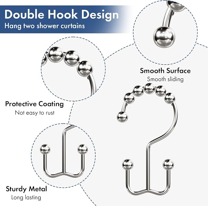 Bathway Shower Curtain Hooks Nickel Shower Curtain Rings, Metal Shower Hooks - Image 6
